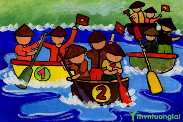 Vẽ tranh đề tài lễ hội ngày tết: Lễ hội đua thuyền